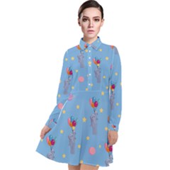 Baby Elephant Flying On Balloons Long Sleeve Chiffon Shirt Dress by SychEva