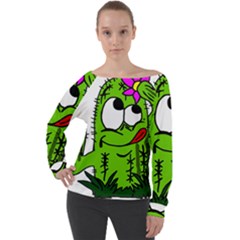 Cactus Off Shoulder Long Sleeve Velour Top by IIPhotographyAndDesigns