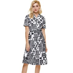 Black And White Geometric Print Button Top Knee Length Dress by dflcprintsclothing