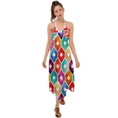 Hexagonal Color Pattern Halter Tie Back Dress  by designsbymallika