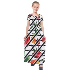 Stripes Tulips Pattern Kids  Short Sleeve Maxi Dress by designsbymallika