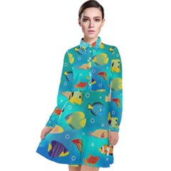 Cheerful And Bright Fish Swim In The Water Long Sleeve Chiffon Shirt Dress by SychEva