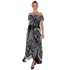 Insect Portrait Off Shoulder Open Front Chiffon Dress by MRNStudios