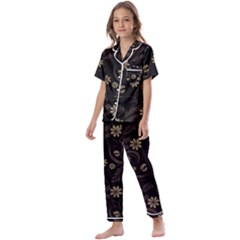 Folk Flowers Pattern  Kids  Satin Short Sleeve Pajamas Set by Eskimos