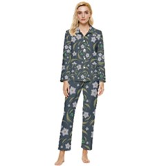 Folk Flowers Pattern Floral Surface Design Womens  Long Sleeve Pocket Pajamas Set by Eskimos