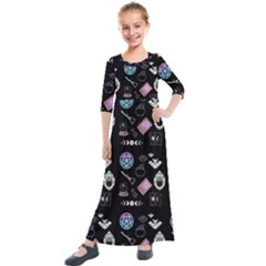 Witch Goth Pastel Pattern Kids  Quarter Sleeve Maxi Dress by NerdySparkleGoth