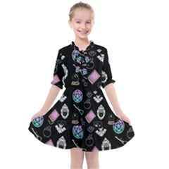 Witch Goth Pastel Pattern Kids  All Frills Chiffon Dress by NerdySparkleGoth