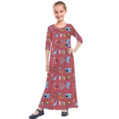 50s Small Print Kids  Quarter Sleeve Maxi Dress by NerdySparkleGoth