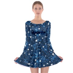 Dark Blue Stars Long Sleeve Skater Dress by AnkouArts