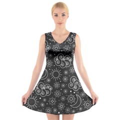 Dark Moon And Stars V-neck Sleeveless Dress by AnkouArts