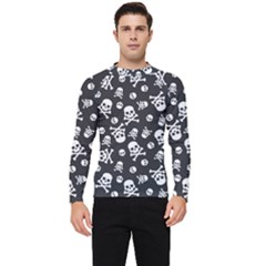 Skull And Cross Bone On Black Background Men s Long Sleeve Rash Guard by AnkouArts