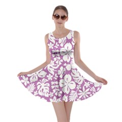 White Hawaiian Flowers On Purple Skater Dress by AnkouArts