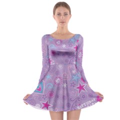  Hearts And Stars On Light Purple  Long Sleeve Skater Dress by AnkouArts