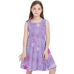  Hearts And Stars On Light Purple  Kids  Skater Dress by AnkouArts