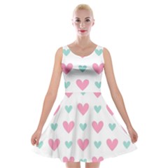 Pink Hearts One White Background Velvet Skater Dress by AnkouArts