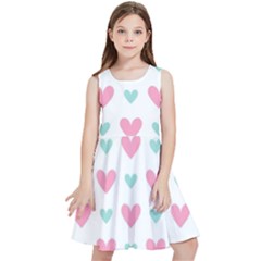 Pink Hearts One White Background Kids  Skater Dress by AnkouArts