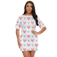 Pink Hearts One White Background Just Threw It On Dress by AnkouArts