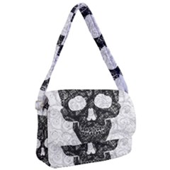 Black Skull On White Courier Bag by AnkouArts