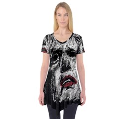 Creepy Head Sculpture Artwork Short Sleeve Tunic  by dflcprintsclothing