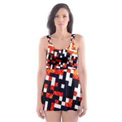 Root Humanity Bar And Qr Code In Flash Orange And Purple Skater Dress Swimsuit by WetdryvacsLair