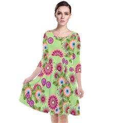 Flower Bomb 6 Quarter Sleeve Waist Band Dress by PatternFactory