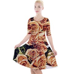 Roses-flowers-bouquet-rose-bloom Quarter Sleeve A-line Dress by Sapixe