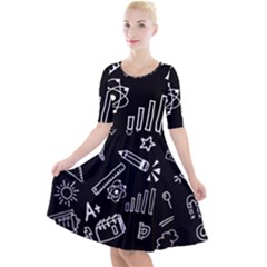 Knowledge-drawing-education-science Quarter Sleeve A-line Dress by Sapixe