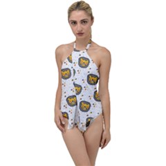 Lion Heads Pattern Design Doodle Go With The Flow One Piece Swimsuit by Sapixe