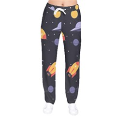 Cosmos Rockets Spaceships Ufos Women Velvet Drawstring Pants by Sapixe