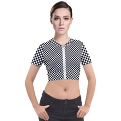 Black And White Checkerboard Background Board Checker Short Sleeve Cropped Jacket by Sapixe