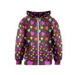 Colorfull Hearts On Choclate Kids  Zipper Hoodie by Daria3107