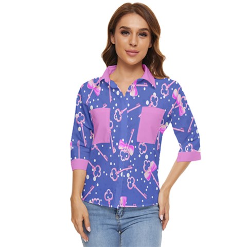 Pink Key Love Women s Quarter Sleeve Pocket Shirt by flowerland