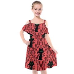 Cat Pattern Kids  Cut Out Shoulders Chiffon Dress by NerdySparkleGoth