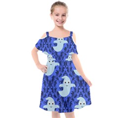 Ghost Pattern Kids  Cut Out Shoulders Chiffon Dress by NerdySparkleGoth