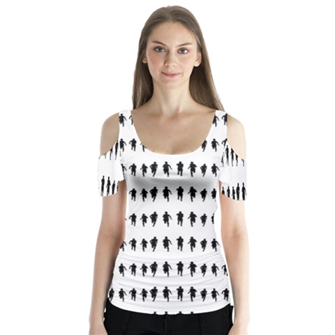 Athletic Running Graphic Silhouette Pattern Butterfly Sleeve Cutout Tee  by dflcprintsclothing