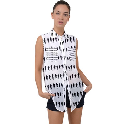 Athletic Running Graphic Silhouette Pattern Sleeveless Chiffon Button Shirt by dflcprintsclothing