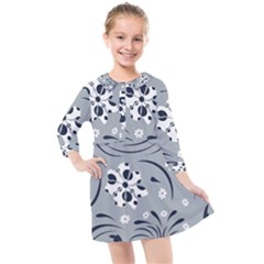 Folk Flowers Pattern Floral Surface Kids  Quarter Sleeve Shirt Dress by Eskimos