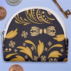 Folk Flowers Pattern Floral Surface Horseshoe Style Canvas Pouch by Eskimos