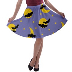 Bats With Yellow Moon A-line Skater Skirt by SychEva