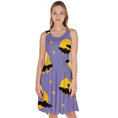 Bats With Yellow Moon Knee Length Skater Dress With Pockets by SychEva