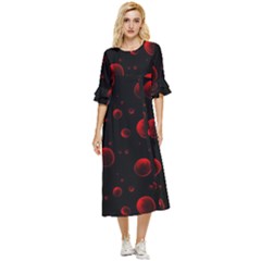 Red Drops On Black Double Cuff Midi Dress by SychEva