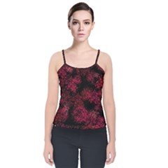 Red Abstraction Velvet Spaghetti Strap Top by SychEva