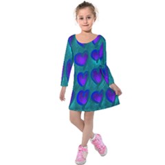 Purple Hearts Kids  Long Sleeve Velvet Dress by kiernankallan