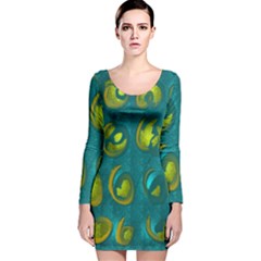 Gold On Green Long Sleeve Velvet Bodycon Dress by kiernankallan