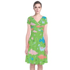 Funny Dinosaur Short Sleeve Front Wrap Dress by SychEva