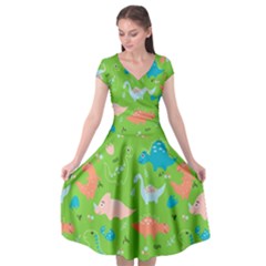 Funny Dinosaur Cap Sleeve Wrap Front Dress by SychEva