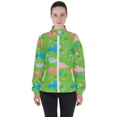 Funny Dinosaur Women s High Neck Windbreaker by SychEva