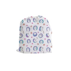 Cute And Funny Purple Hedgehogs On A White Background Drawstring Pouch (medium) by SychEva