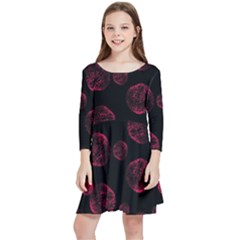 Red Sponge Prints On Black Background Kids  Quarter Sleeve Skater Dress by SychEva