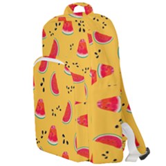 Slices Of Juicy Red Watermelon On A Yellow Background Double Compartment Backpack by SychEva